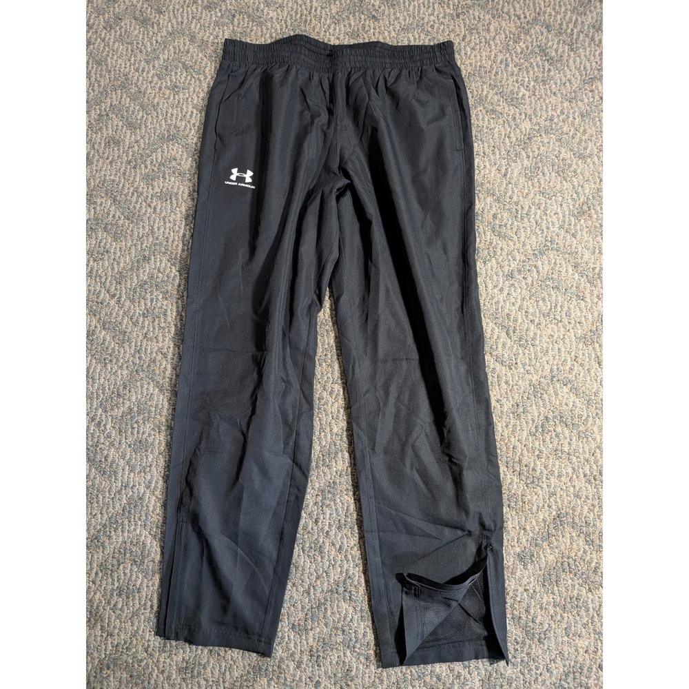 Under Armour Mens XL Black Loose Fit Mesh Lined Track Pants Zipper Cuffs